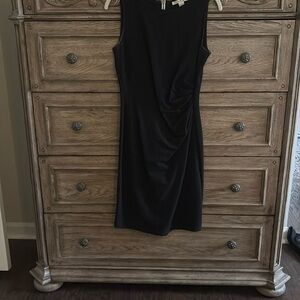 Kenneth Cole New York Black Sleeveless Ruched Midi Dress